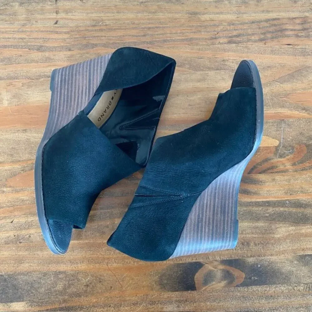 Lucky Brand Black Open Toe Wedge Tylera Booties - SIze 8